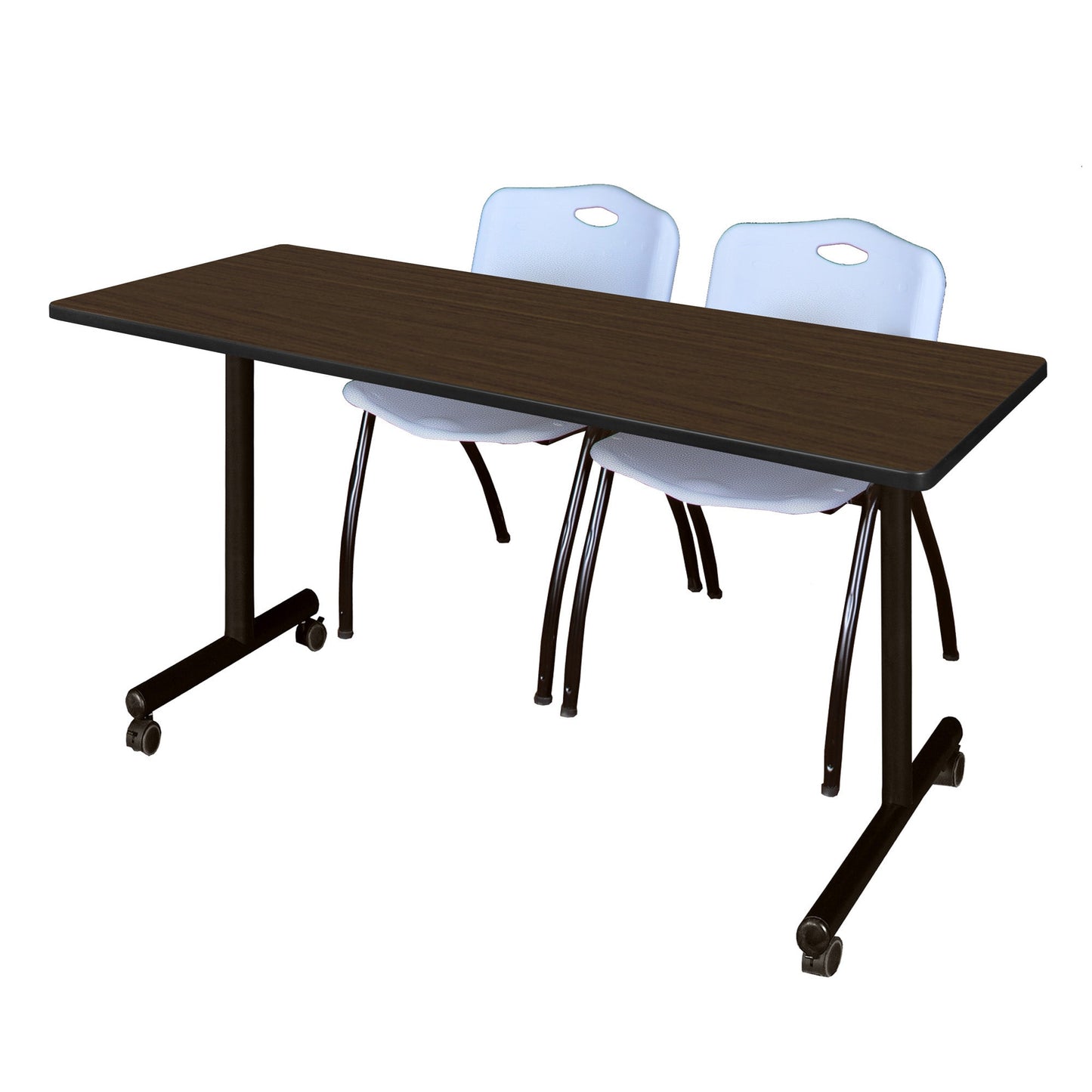 Regency Kobe Professional Mobile T - Base Training Table & 2 M Stack Chairs 66"W x 24"D x 29"H (REG - MKTRCC6624 - 2M) - SchoolOutlet