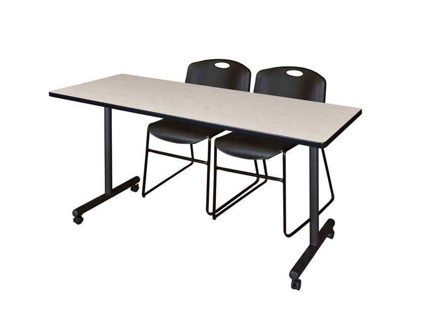 Regency Kobe Professional Mobile T - Base Training Table & 2 Zeng Stack Chairs - 66"W x 24"D x 29"H (REG - MKTRCC6624 - ZNG) - SchoolOutlet