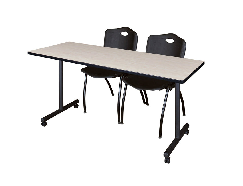 Regency Kobe Professional Mobile T - Base Training Table & 2 M Stack Chairs 66"W x 24"D x 29"H (REG - MKTRCC6624 - 2M) - SchoolOutlet