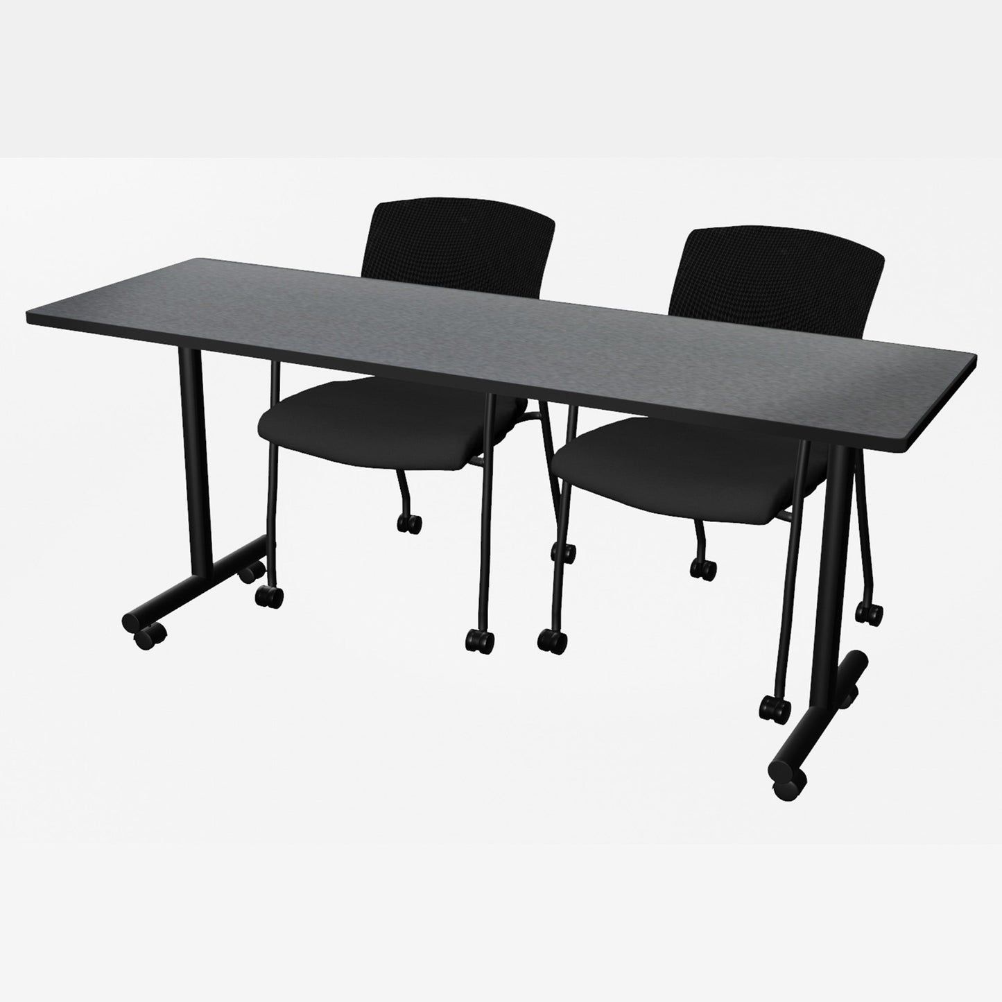 Regency Kobe Professional Mobile T - Base Training Table & 2 Knight Mesh Chairs - 72"W x 24"D x 29"H (REG - MKTRCC7224 - KNM) - SchoolOutlet