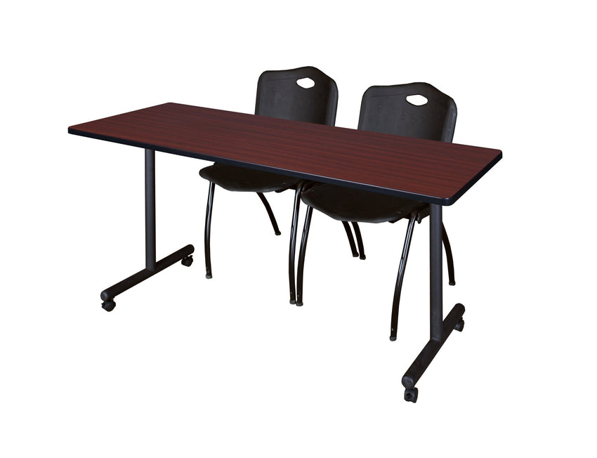 Regency Kobe Professional Mobile T - Base Training Table & 2 M Stack Chairs 72"W x 24"D x 29"H (REG - MKTRCC7224 - 2M) - SchoolOutlet