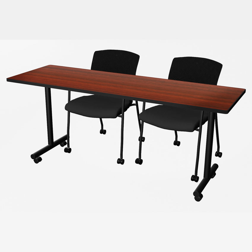 Regency Kobe Professional Mobile T - Base Training Table & 2 Knight Mesh Chairs - 72"W x 24"D x 29"H (REG - MKTRCC7224 - KNM) - SchoolOutlet