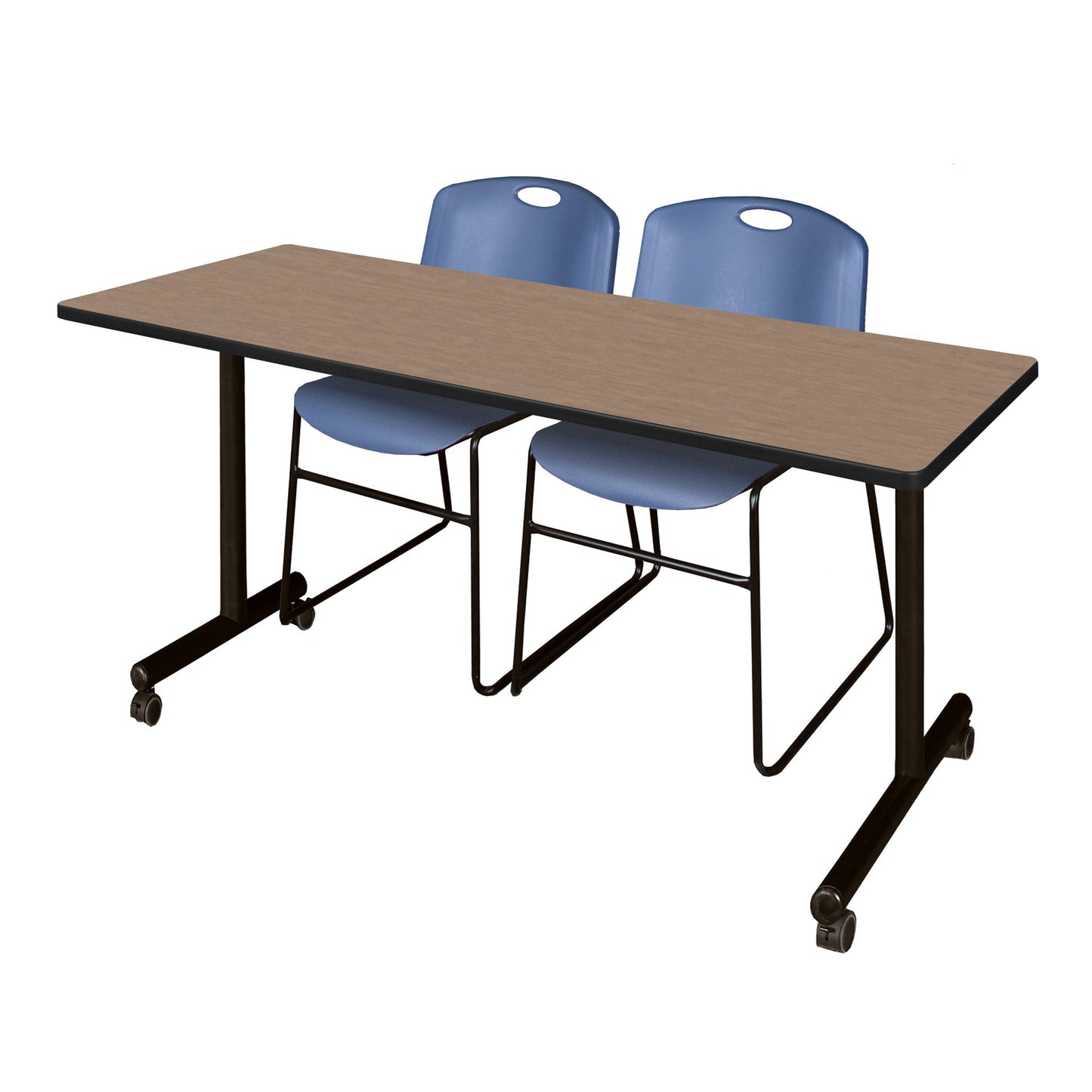 Regency Kobe Professional Mobile T - Base Training Table & 2 Zeng Stack Chairs 72"W x 24"D x 29"H (MKTRCC7224 - ZNG) - SchoolOutlet