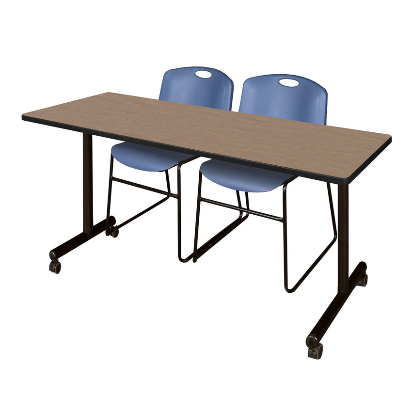 Regency Kobe Professional Mobile T - Base Training Table & 2 Zeng Stack Chairs 72"W x 24"D x 29"H (MKTRCC7224 - ZNG) - SchoolOutlet