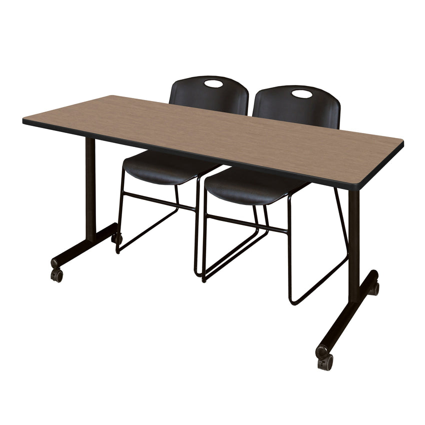 Regency Kobe Professional Mobile T - Base Training Table & 2 Zeng Stack Chairs 72"W x 24"D x 29"H (MKTRCC7224 - ZNG) - SchoolOutlet