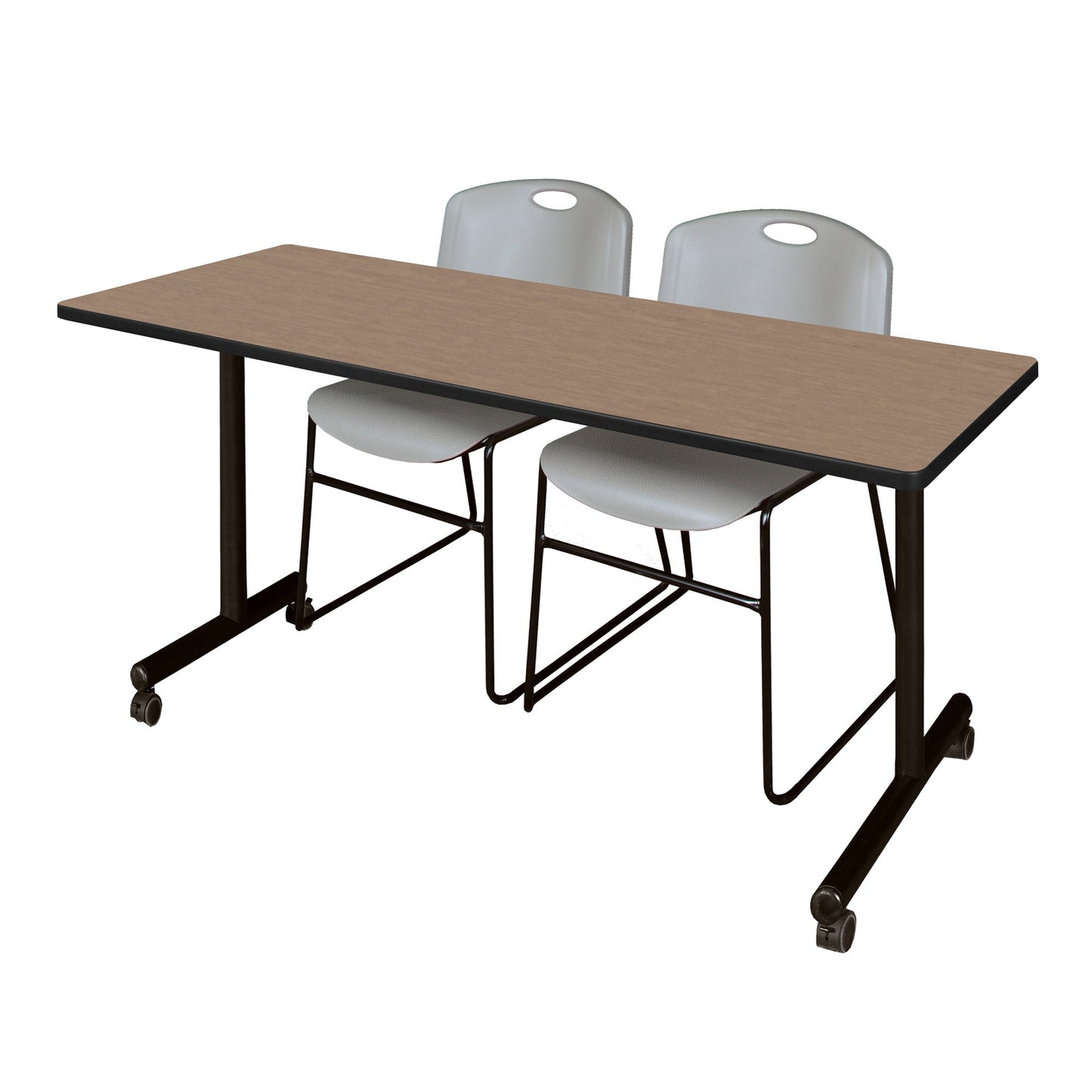 Regency Kobe Professional Mobile T - Base Training Table & 2 Zeng Stack Chairs 72"W x 24"D x 29"H (MKTRCC7224 - ZNG) - SchoolOutlet