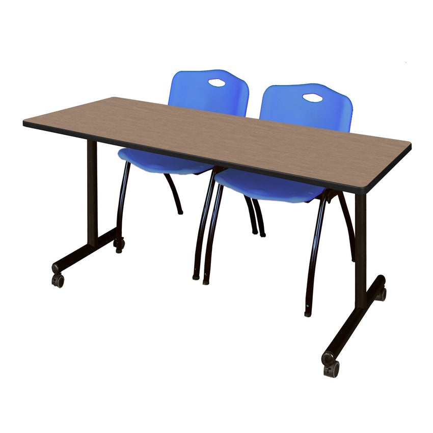 Regency Kobe Professional Mobile T - Base Training Table & 2 M Stack Chairs 72"W x 24"D x 29"H (REG - MKTRCC7224 - 2M) - SchoolOutlet