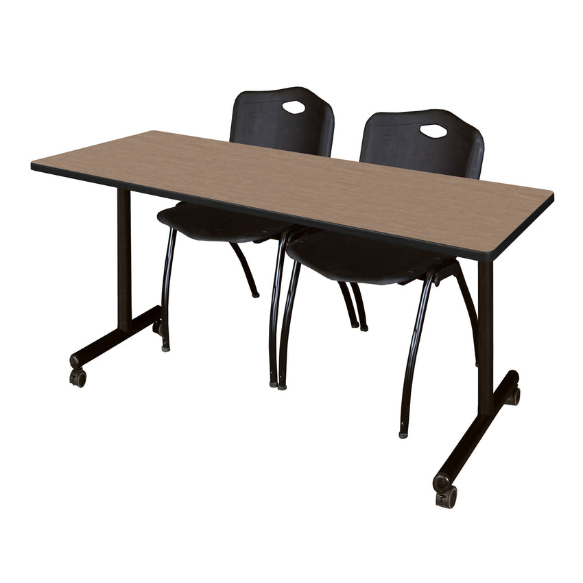 Regency Kobe Professional Mobile T - Base Training Table & 2 M Stack Chairs 72"W x 24"D x 29"H (REG - MKTRCC7224 - 2M) - SchoolOutlet
