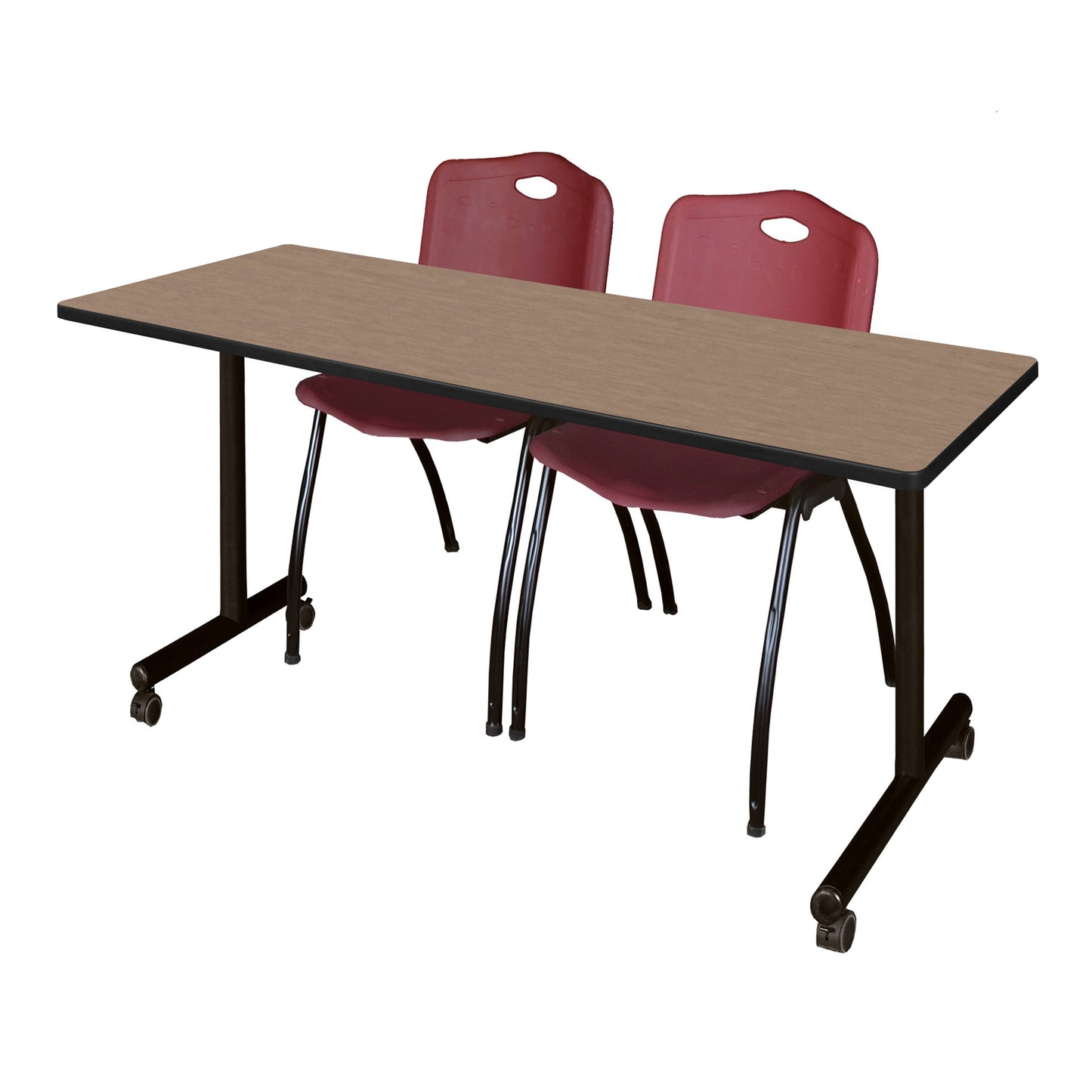 Regency Kobe Professional Mobile T - Base Training Table & 2 M Stack Chairs 72"W x 24"D x 29"H (REG - MKTRCC7224 - 2M) - SchoolOutlet