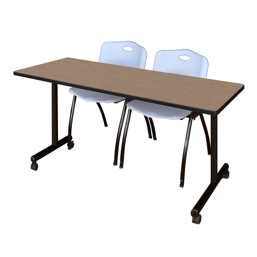 Regency Kobe Professional Mobile T - Base Training Table & 2 M Stack Chairs 72"W x 24"D x 29"H (REG - MKTRCC7224 - 2M) - SchoolOutlet