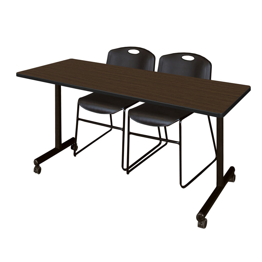Regency Kobe Professional Mobile T - Base Training Table & 2 Zeng Stack Chairs 72"W x 24"D x 29"H (MKTRCC7224 - ZNG) - SchoolOutlet