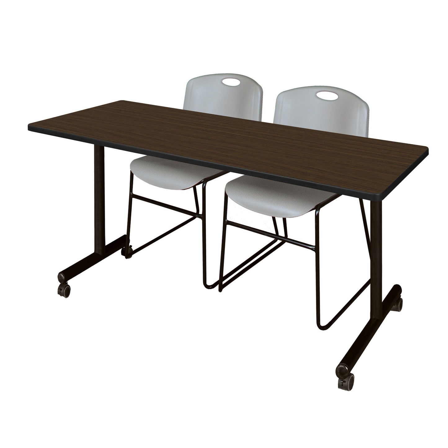 Regency Kobe Professional Mobile T - Base Training Table & 2 Zeng Stack Chairs 72"W x 24"D x 29"H (MKTRCC7224 - ZNG) - SchoolOutlet