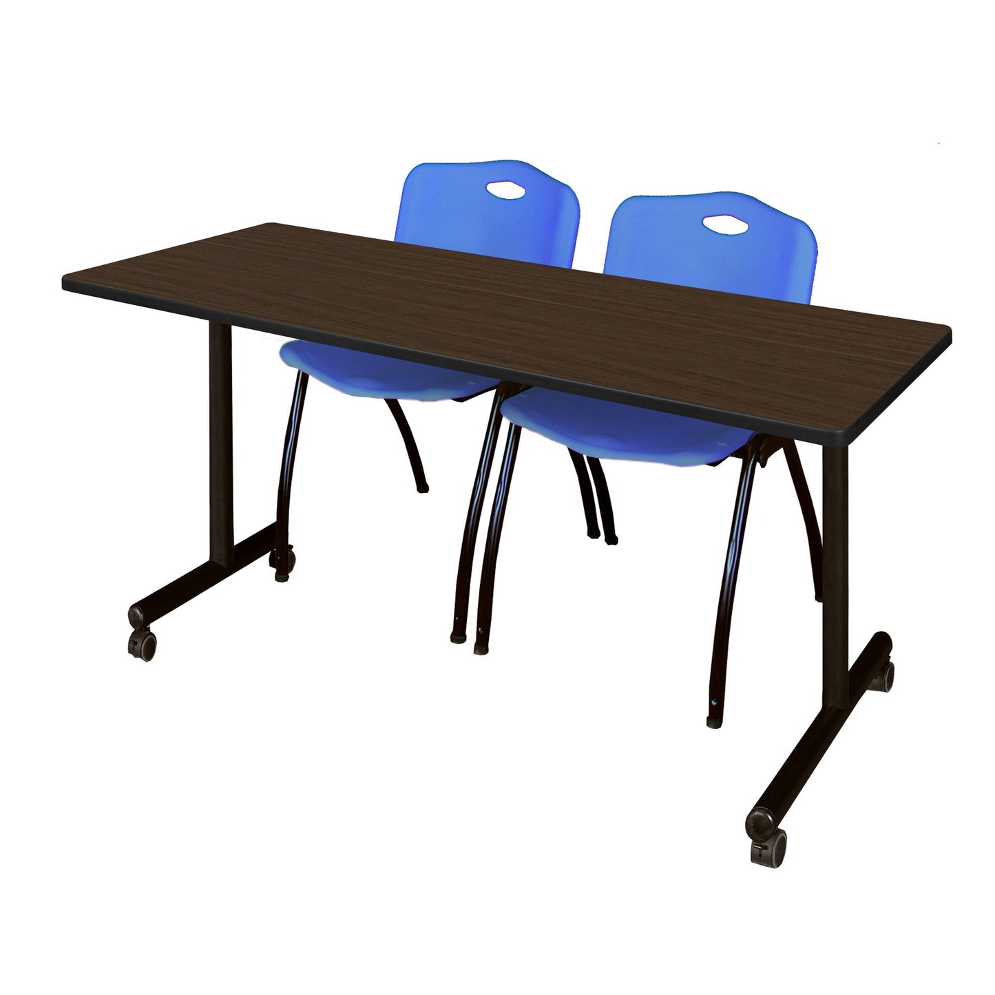 Regency Kobe Professional Mobile T - Base Training Table & 2 M Stack Chairs 72"W x 24"D x 29"H (REG - MKTRCC7224 - 2M) - SchoolOutlet