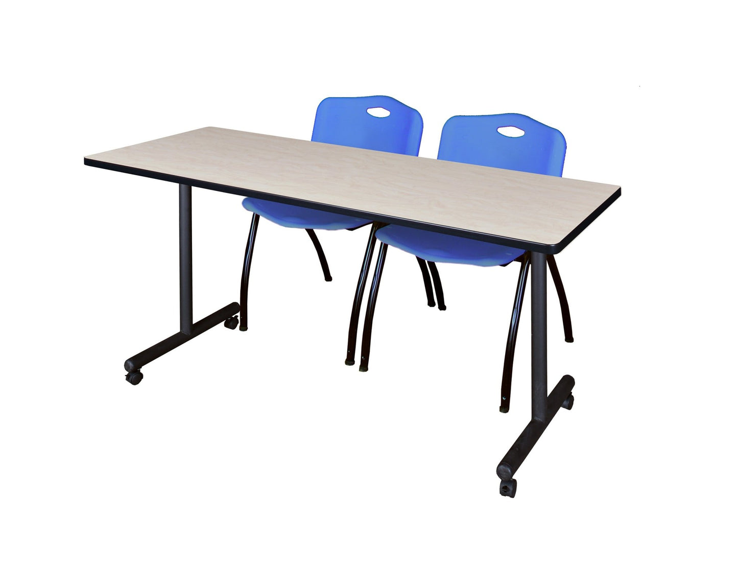 Regency Kobe Professional Mobile T - Base Training Table & 2 M Stack Chairs 72"W x 24"D x 29"H (REG - MKTRCC7224 - 2M) - SchoolOutlet