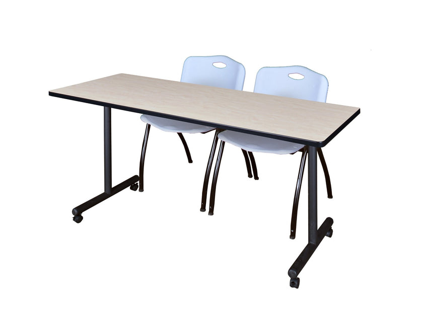 Regency Kobe Professional Mobile T - Base Training Table & 2 M Stack Chairs 72"W x 24"D x 29"H (REG - MKTRCC7224 - 2M) - SchoolOutlet