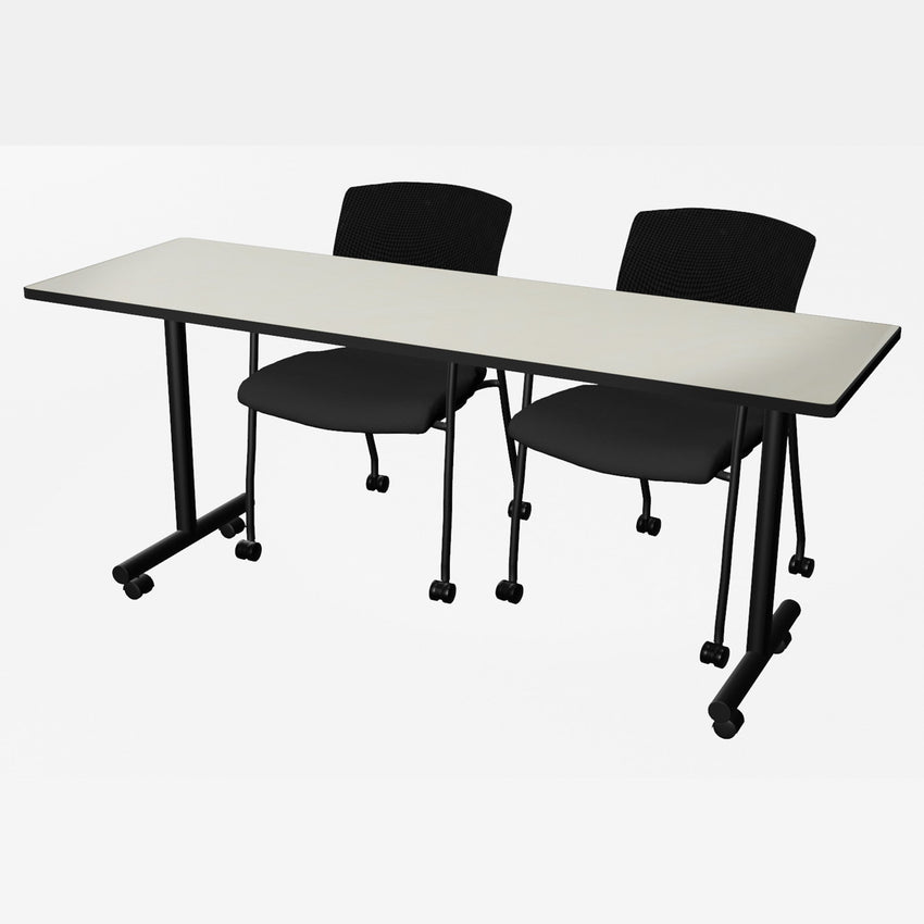 Regency Kobe Professional Mobile T - Base Training Table & 2 Knight Mesh Chairs - 72"W x 24"D x 29"H (REG - MKTRCC7224 - KNM) - SchoolOutlet