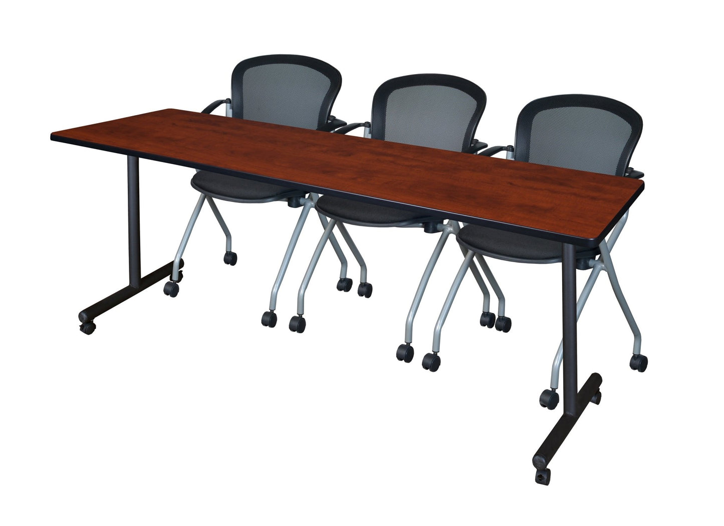 Regency Kobe Professional Mobile T - Base Training Table & 3 Cadence Nesting Chairs 84"W x 24"D x 29"H (REG - MKTRCC8424 - CAD) - SchoolOutlet