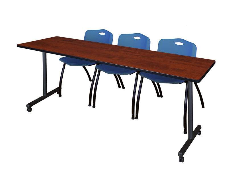 Regency Kobe Professional Mobile T - Base Training Table & 3 M Stack Chairs 84"W x 24"D x 29"H (REG - MKTRCC8424 - 3M) - SchoolOutlet