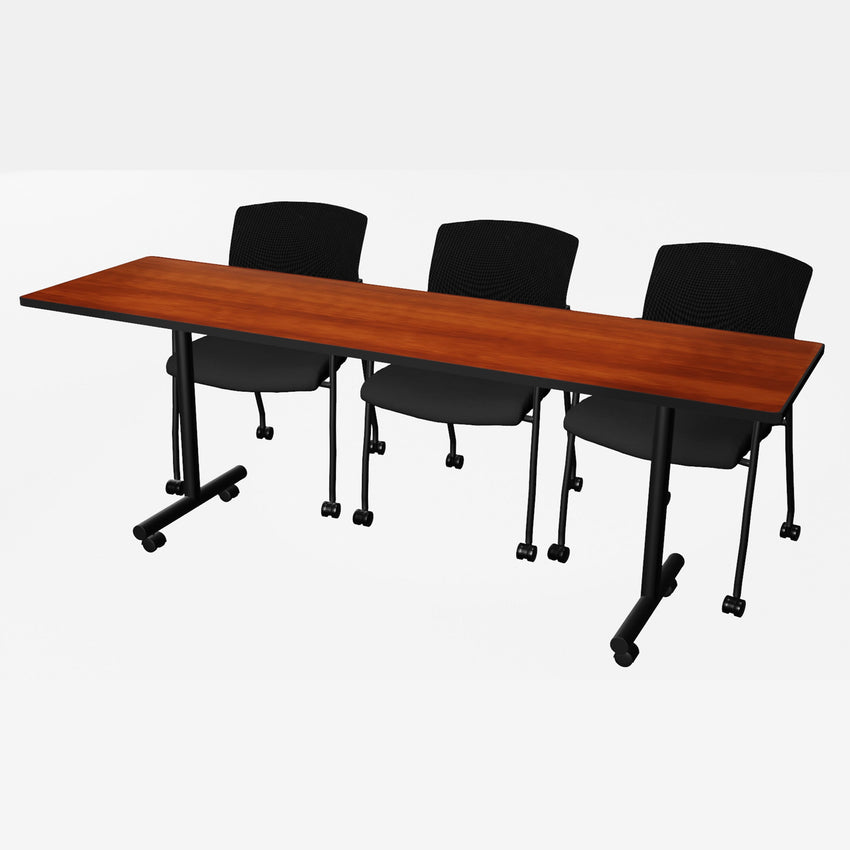 Regency Kobe Professional Mobile T - Base Training Table & 3 Knight Mesh Chairs 84"W x 24"D x 29"H (REG - MKTRCC8424 - KNM) - SchoolOutlet