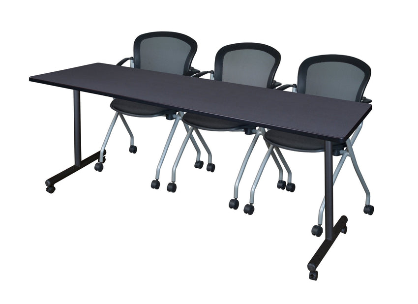 Regency Kobe Professional Mobile T - Base Training Table & 3 Cadence Nesting Chairs 84"W x 24"D x 29"H (REG - MKTRCC8424 - CAD) - SchoolOutlet