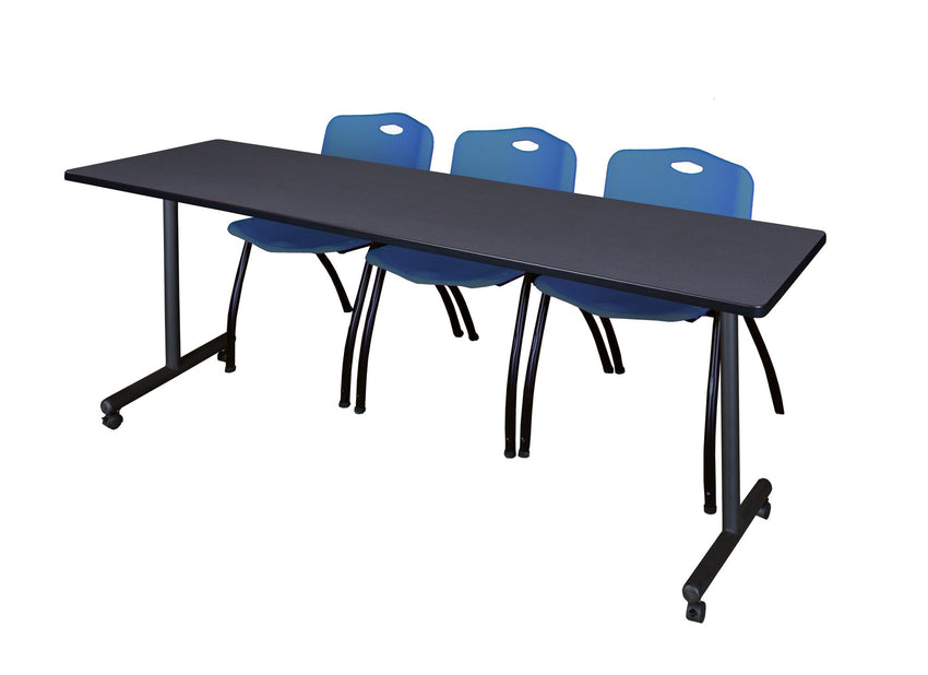 Regency Kobe Professional Mobile T - Base Training Table & 3 M Stack Chairs 84"W x 24"D x 29"H (REG - MKTRCC8424 - 3M) - SchoolOutlet
