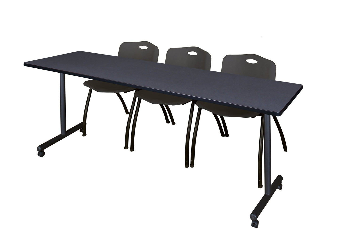 Regency Kobe Professional Mobile T - Base Training Table & 3 M Stack Chairs 84"W x 24"D x 29"H (REG - MKTRCC8424 - 3M) - SchoolOutlet
