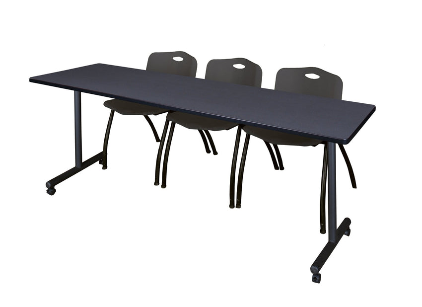 Regency Kobe Professional Mobile T - Base Training Table & 3 M Stack Chairs 84"W x 24"D x 29"H (REG - MKTRCC8424 - 3M) - SchoolOutlet