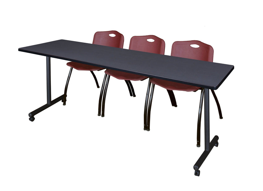 Regency Kobe Professional Mobile T - Base Training Table & 3 M Stack Chairs 84"W x 24"D x 29"H (REG - MKTRCC8424 - 3M) - SchoolOutlet