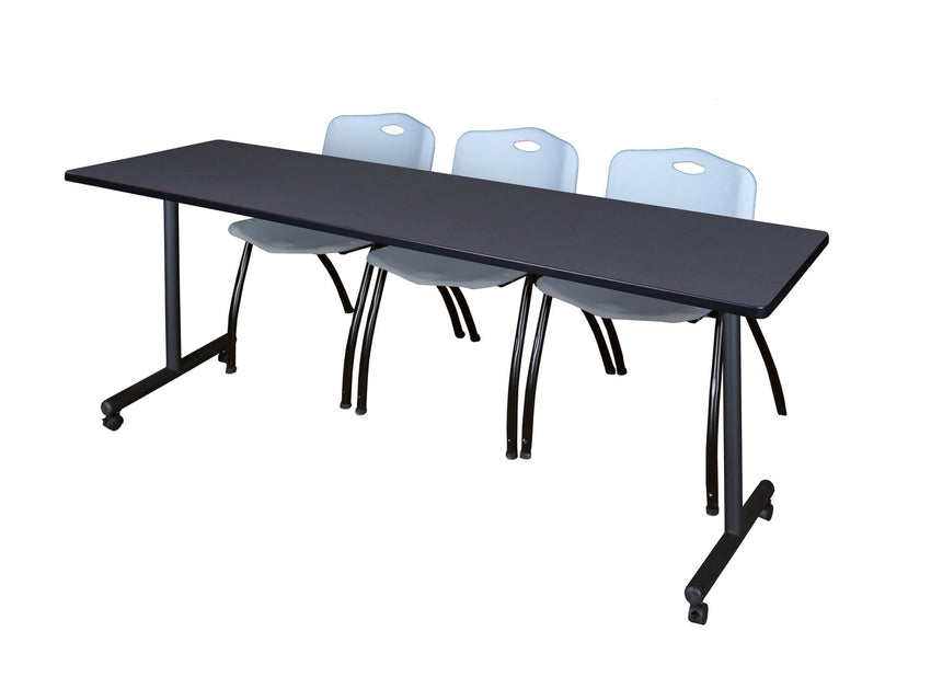 Regency Kobe Professional Mobile T - Base Training Table & 3 M Stack Chairs 84"W x 24"D x 29"H (REG - MKTRCC8424 - 3M) - SchoolOutlet