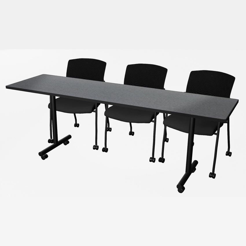 Regency Kobe Professional Mobile T - Base Training Table & 3 Knight Mesh Chairs 84"W x 24"D x 29"H (REG - MKTRCC8424 - KNM) - SchoolOutlet