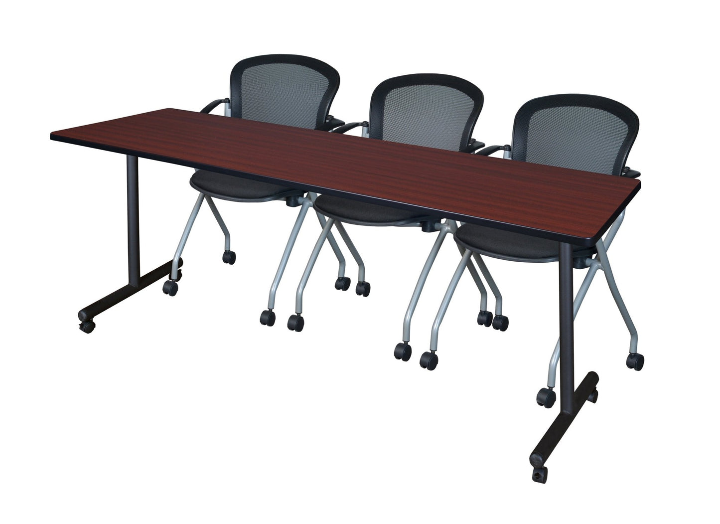 Regency Kobe Professional Mobile T - Base Training Table & 3 Cadence Nesting Chairs 84"W x 24"D x 29"H (REG - MKTRCC8424 - CAD) - SchoolOutlet
