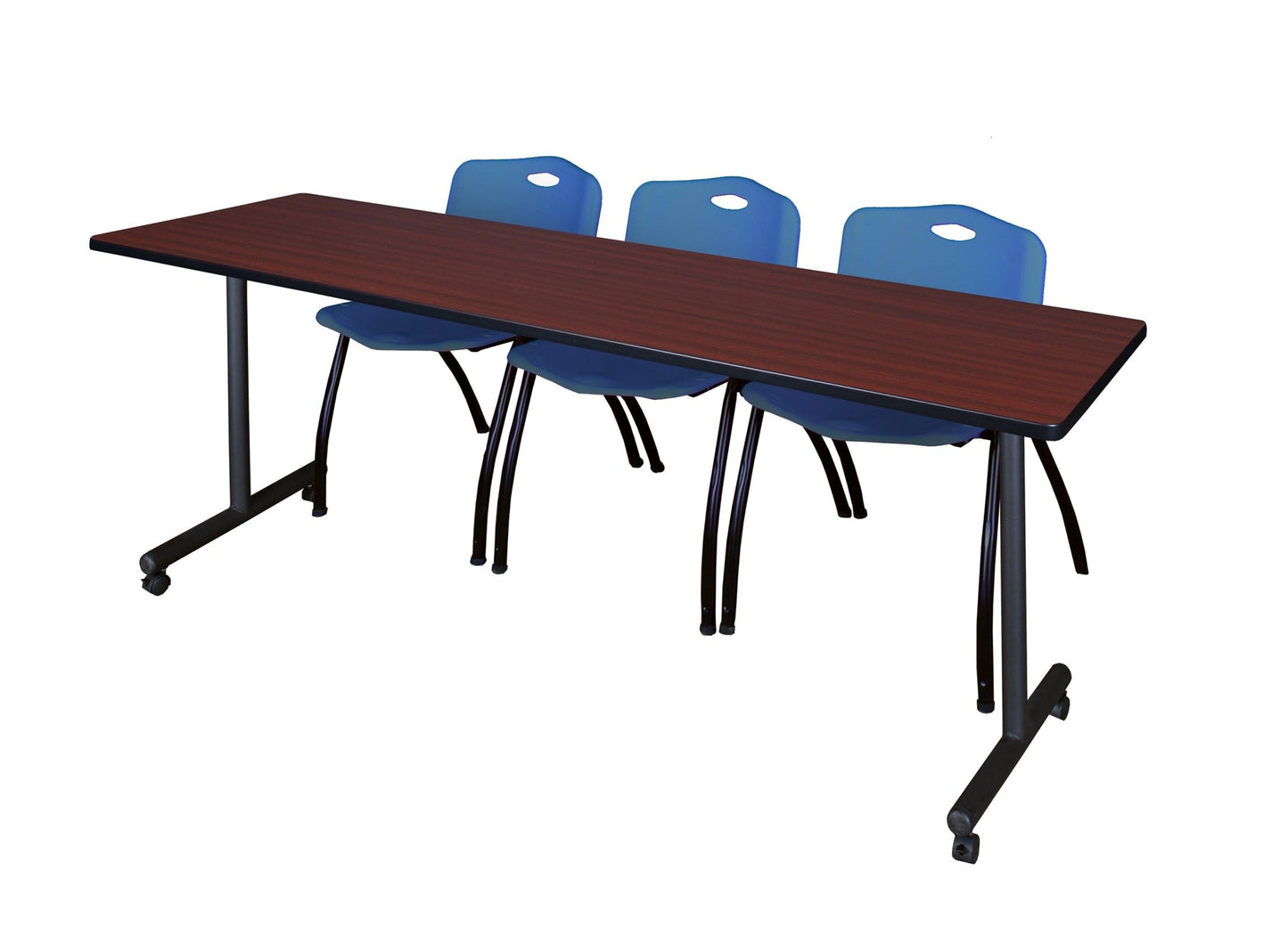 Regency Kobe Professional Mobile T - Base Training Table & 3 M Stack Chairs 84"W x 24"D x 29"H (REG - MKTRCC8424 - 3M) - SchoolOutlet