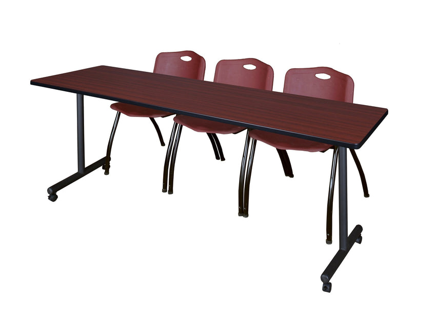 Regency Kobe Professional Mobile T - Base Training Table & 3 M Stack Chairs 84"W x 24"D x 29"H (REG - MKTRCC8424 - 3M) - SchoolOutlet