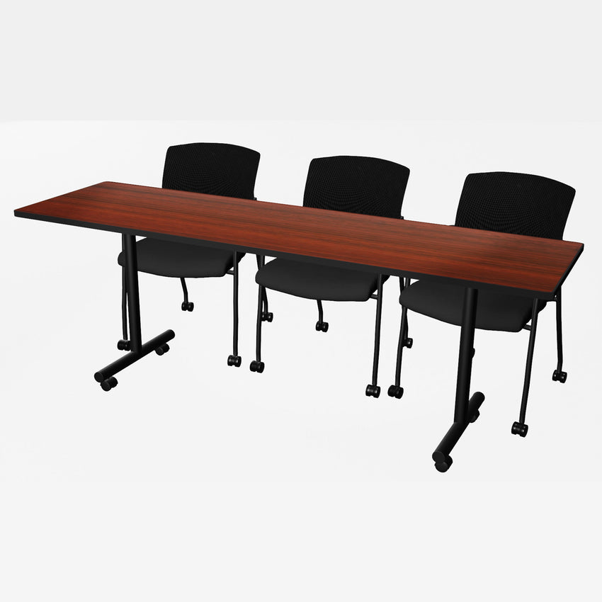 Regency Kobe Professional Mobile T - Base Training Table & 3 Knight Mesh Chairs 84"W x 24"D x 29"H (REG - MKTRCC8424 - KNM) - SchoolOutlet