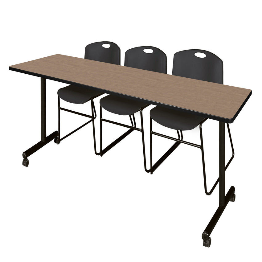 Regency Kobe Professional Mobile T - Base Training Table & 3 Zeng Stack Chairs 84"W x 24"D x 29"H (REG - MKTRCC8424 - ZNG) - SchoolOutlet