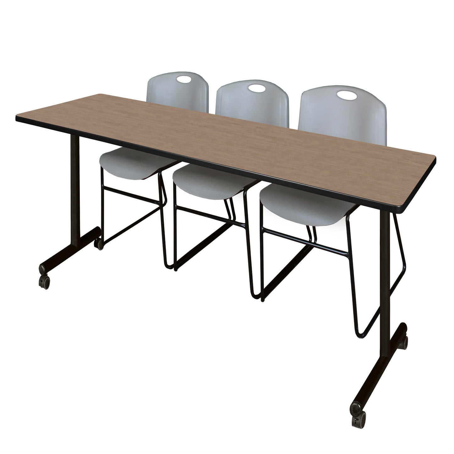 Regency Kobe Professional Mobile T - Base Training Table & 3 Zeng Stack Chairs 84"W x 24"D x 29"H (REG - MKTRCC8424 - ZNG) - SchoolOutlet