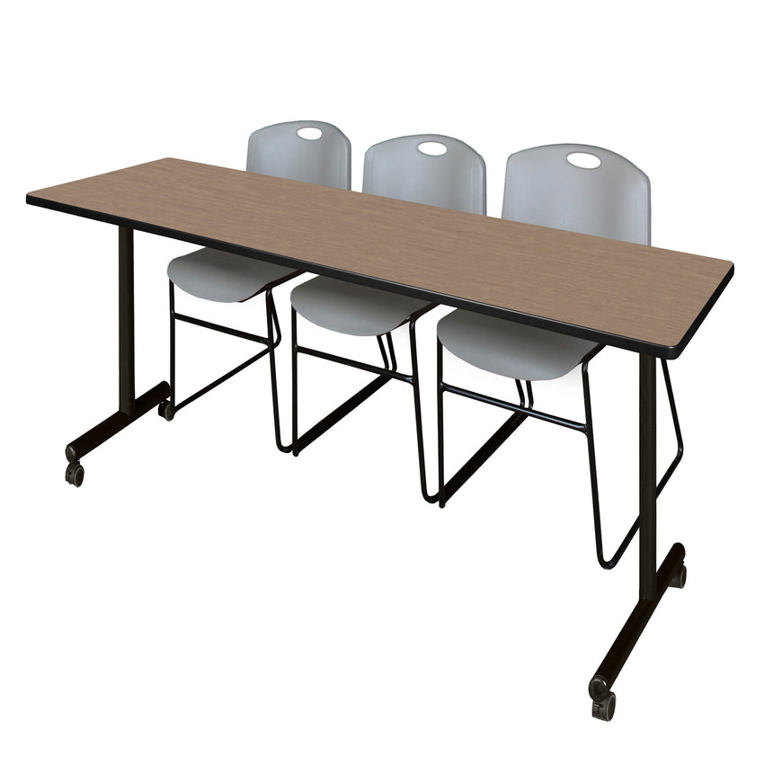 Regency Kobe Professional Mobile T - Base Training Table & 3 Zeng Stack Chairs 84"W x 24"D x 29"H (REG - MKTRCC8424 - ZNG) - SchoolOutlet