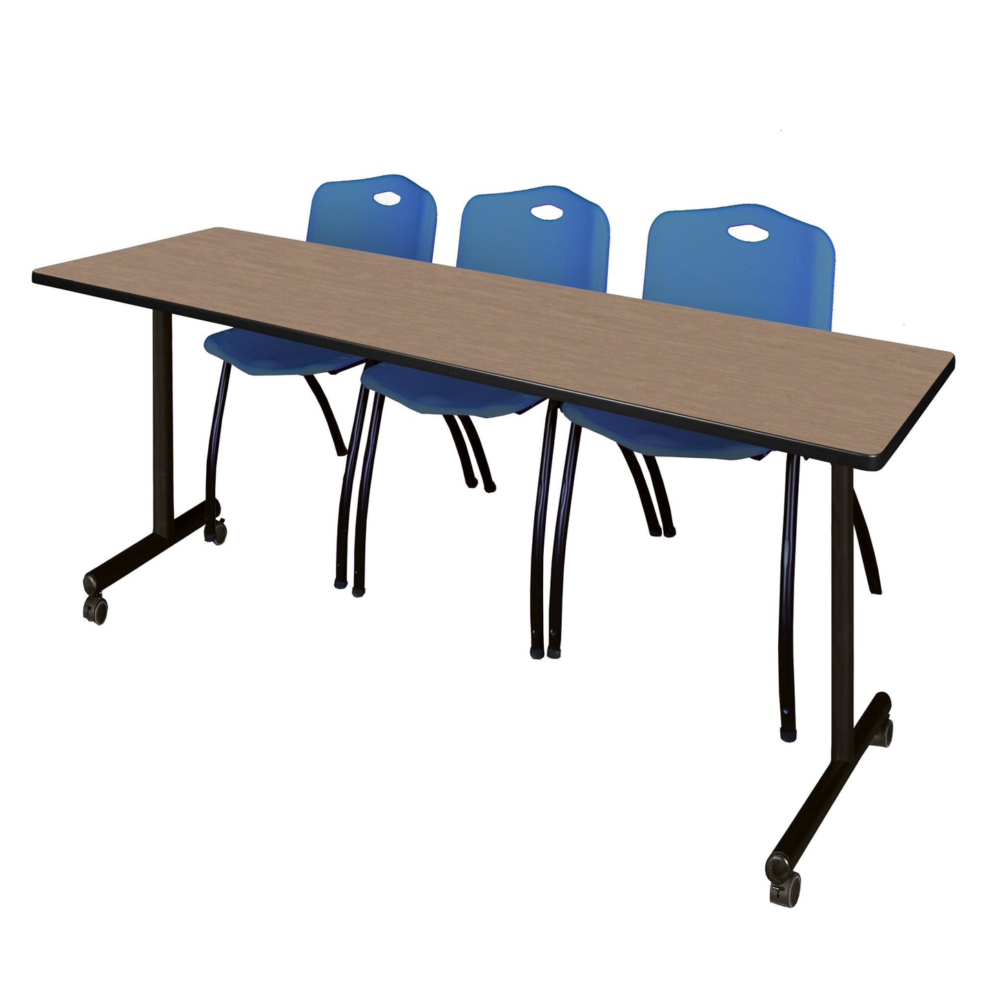 Regency Kobe Professional Mobile T - Base Training Table & 3 M Stack Chairs 84"W x 24"D x 29"H (REG - MKTRCC8424 - 3M) - SchoolOutlet