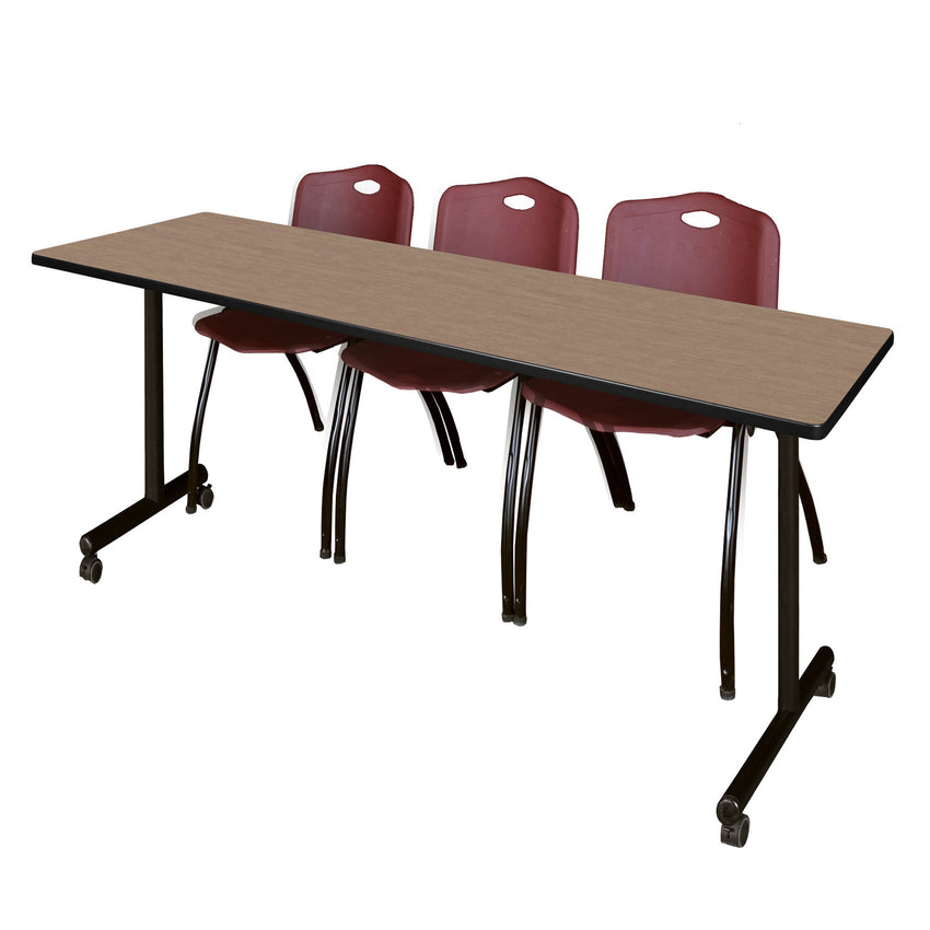 Regency Kobe Professional Mobile T - Base Training Table & 3 M Stack Chairs 84"W x 24"D x 29"H (REG - MKTRCC8424 - 3M) - SchoolOutlet