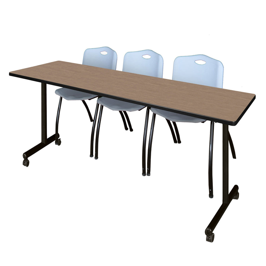 Regency Kobe Professional Mobile T - Base Training Table & 3 M Stack Chairs 84"W x 24"D x 29"H (REG - MKTRCC8424 - 3M) - SchoolOutlet
