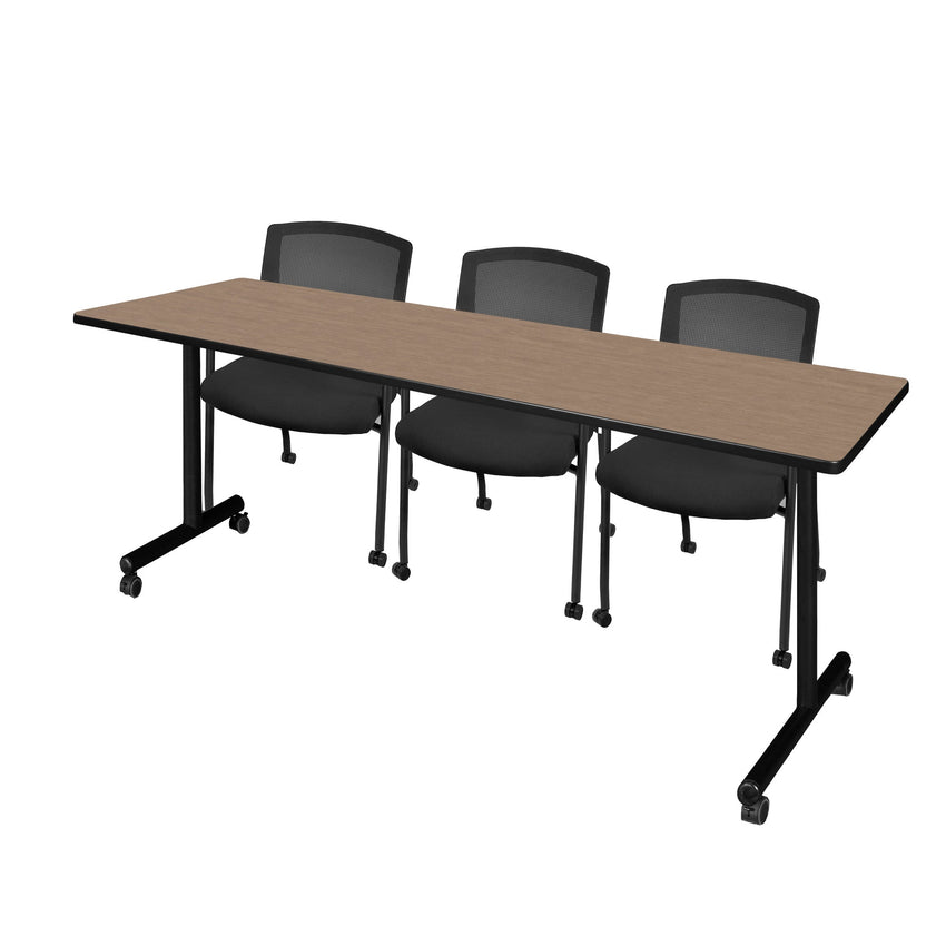 Regency Kobe Professional Mobile T - Base Training Table & 3 Knight Mesh Chairs 84"W x 24"D x 29"H (REG - MKTRCC8424 - KNM) - SchoolOutlet