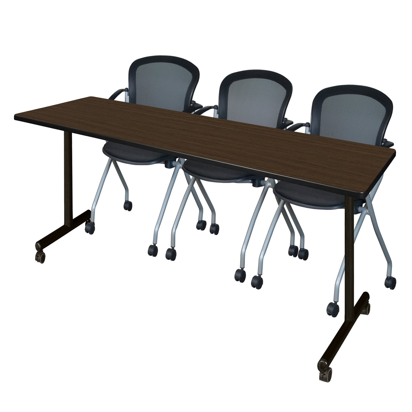 Regency Kobe Professional Mobile T - Base Training Table & 3 Cadence Nesting Chairs 84"W x 24"D x 29"H (REG - MKTRCC8424 - CAD) - SchoolOutlet