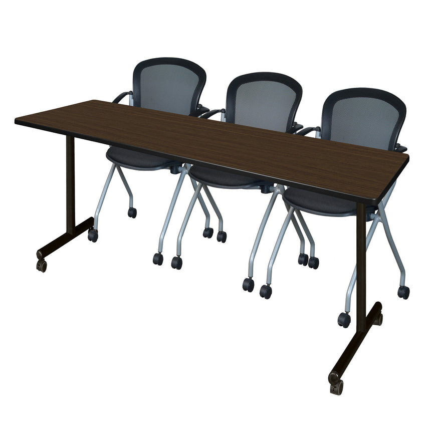 Regency Kobe Professional Mobile T - Base Training Table & 3 Cadence Nesting Chairs 84"W x 24"D x 29"H (REG - MKTRCC8424 - CAD) - SchoolOutlet