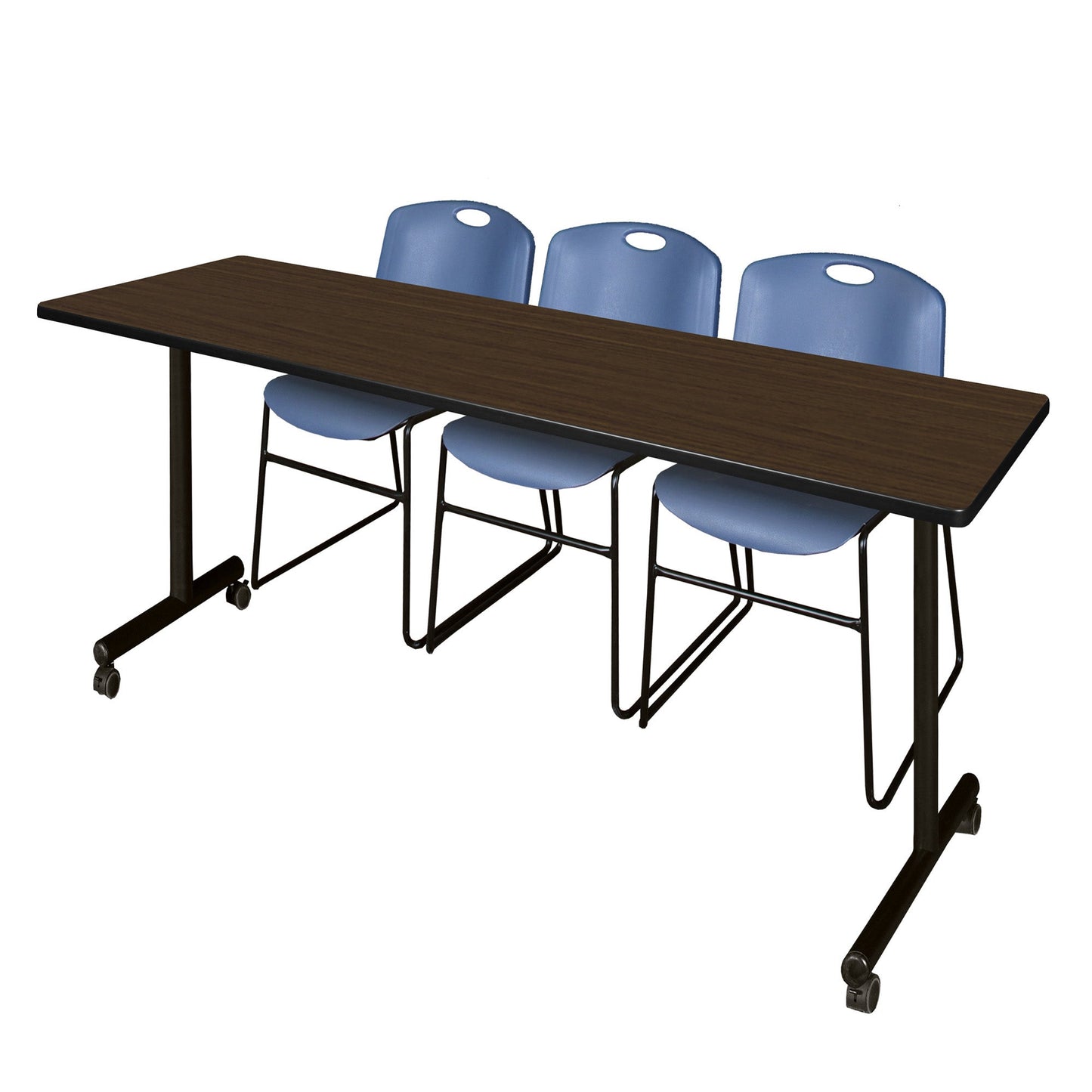 Regency Kobe Professional Mobile T - Base Training Table & 3 Zeng Stack Chairs 84"W x 24"D x 29"H (REG - MKTRCC8424 - ZNG) - SchoolOutlet