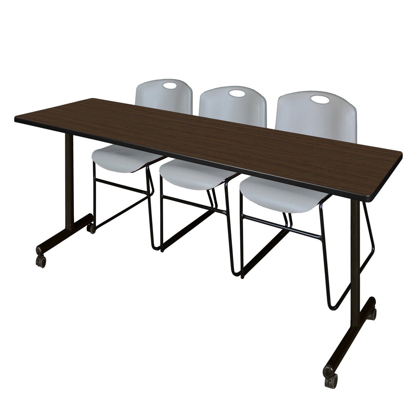 Regency Kobe Professional Mobile T - Base Training Table & 3 Zeng Stack Chairs 84"W x 24"D x 29"H (REG - MKTRCC8424 - ZNG) - SchoolOutlet