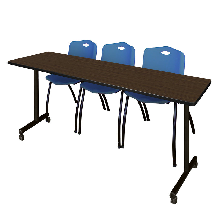 Regency Kobe Professional Mobile T - Base Training Table & 3 M Stack Chairs 84"W x 24"D x 29"H (REG - MKTRCC8424 - 3M) - SchoolOutlet