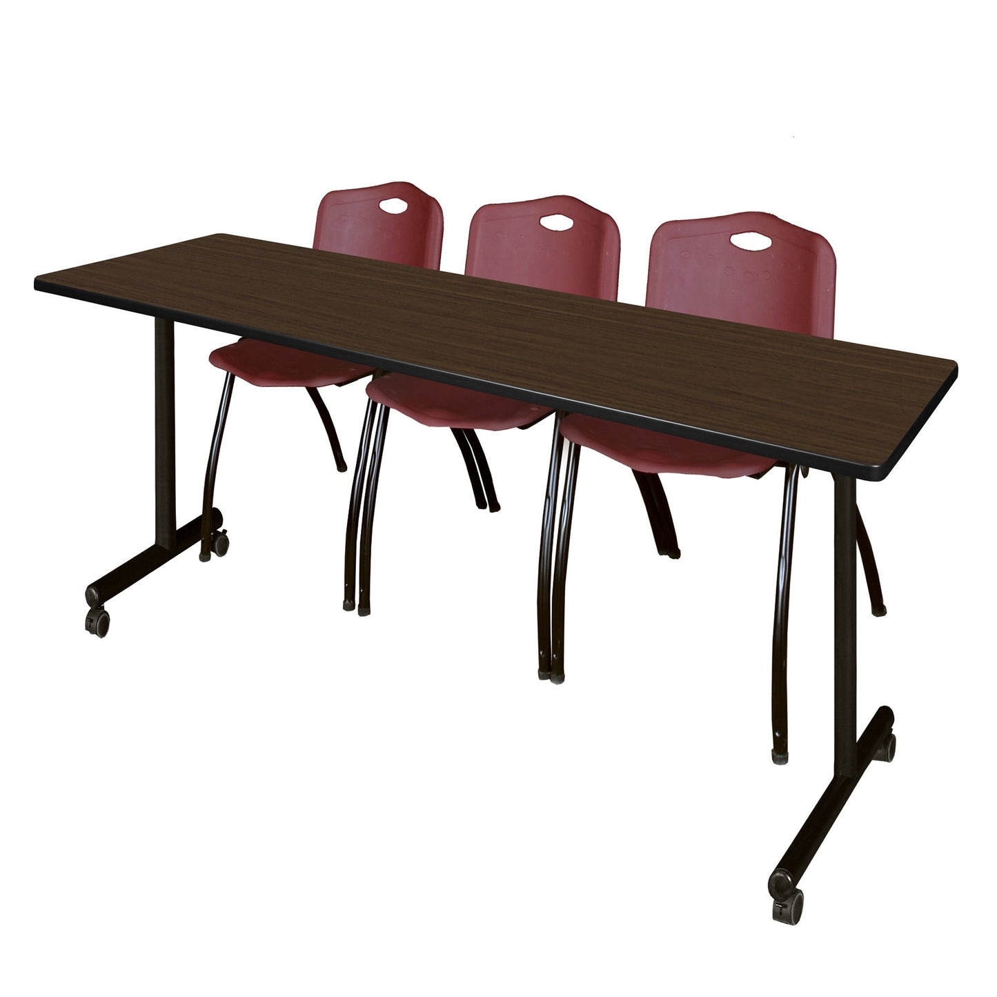 Regency Kobe Professional Mobile T - Base Training Table & 3 M Stack Chairs 84"W x 24"D x 29"H (REG - MKTRCC8424 - 3M) - SchoolOutlet