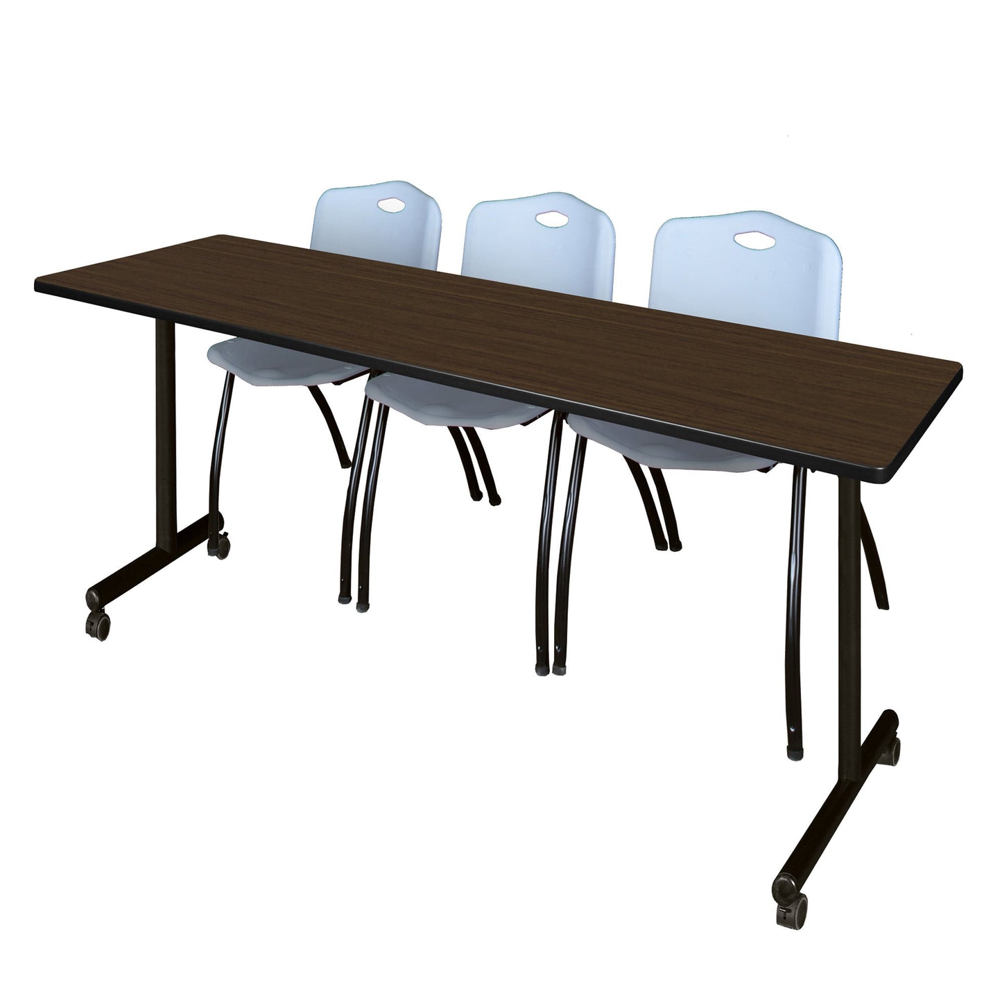 Regency Kobe Professional Mobile T - Base Training Table & 3 M Stack Chairs 84"W x 24"D x 29"H (REG - MKTRCC8424 - 3M) - SchoolOutlet