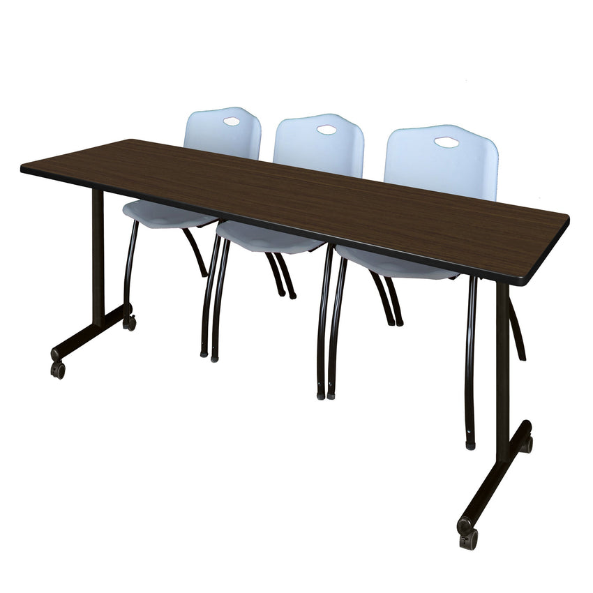 Regency Kobe Professional Mobile T - Base Training Table & 3 M Stack Chairs 84"W x 24"D x 29"H (REG - MKTRCC8424 - 3M) - SchoolOutlet