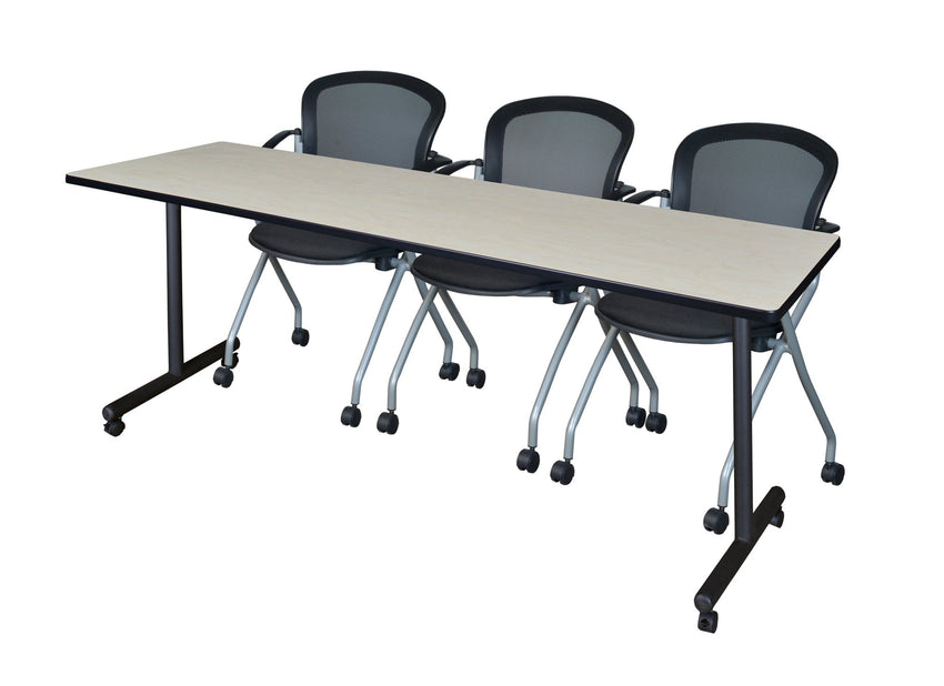 Regency Kobe Professional Mobile T - Base Training Table & 3 Cadence Nesting Chairs 84"W x 24"D x 29"H (REG - MKTRCC8424 - CAD) - SchoolOutlet